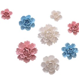 ALYCASO 6 PCS/Set Ceramic Flower Wall Décor Artificial 3D Flower Wall Art for Living Room Home Hallway Bedroom Kitchen Farmhouse Bathroom Dining Room (Peony-White Set)