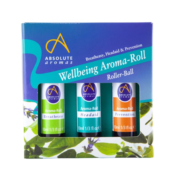 Absolute Aromas Aroma-Roll Wellbeing Rollerball Pen with Breathing Suction Head Aid and Prevention (Pack of 3)