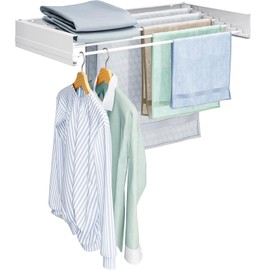 APEXCHASER Wall Mounted Clothes Drying Rack, Foldable Laundry Rack Folding, Indoor Drying Rack Clothing Collapsible, Hidden Space Saver with Wall Template 5 Rod (White)