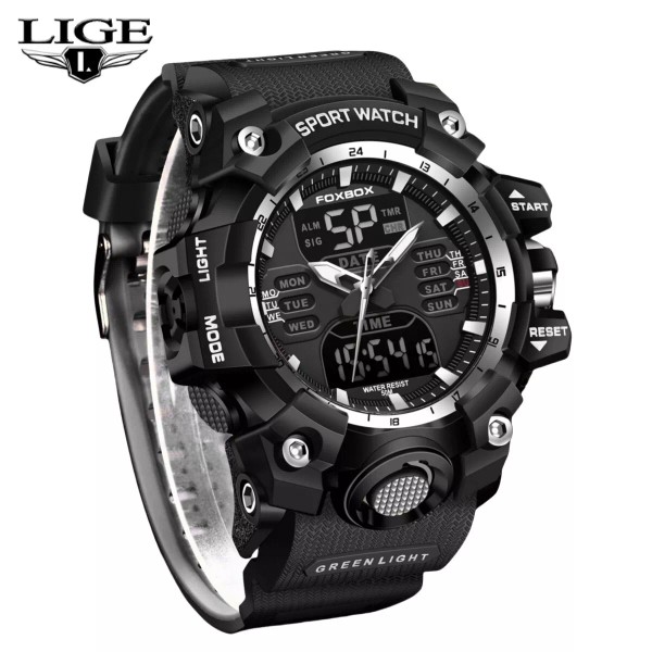 Lige Men's Watch Quartz Date Alarm Digital Luminous 5ATM Waterproof