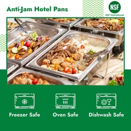 HECMAC 6 Pack Anti-Jam Hotel Pans, Full Size 2 1/2 Inch Deep, Commercial Stainless Steel Chafing Steam Table Pan, Catering Storage Metal Food Pan, 23 Guage