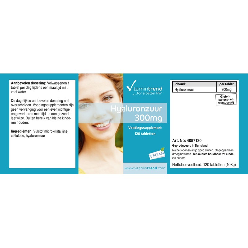 Hyaluronsäure Tabletten 300mg - 120 Tabletten - vegan - hochdosierte
