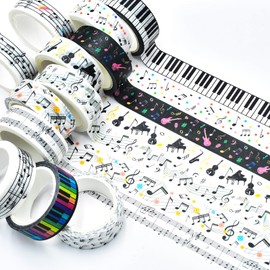 12 Rolls Music Washi Tape Set Piano Staff Musical Note Guitar Scrapbook Decorative Masking Washi Tapes Stickers for Art Craft DIY Diary Planner Bullet Junk Journal Supplies