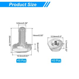 PATIKIL M6x16 Hammer Head Bolt T Screw, 10 Pcs T Slot Drop in Bolt Hammer Head Bolts with 10 Pcs Hexagon Flange Nuts for 3030 Series European Standard Aluminum Profile
