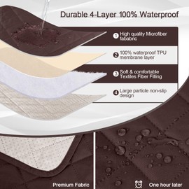 KinCam 100% Waterproof Recliner Chair Cover, Reclining Couch Covers for Pets, Dogs, Recliner Couch Slipcover Furniture Protector with Elastic Straps for Kids(23.6", Coffee)