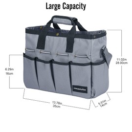 Housolution Garden Tote Bag, 900D Gardening Tool Bag, Garden Tote Storage Bag with Pockets & Long Adjustable Shoulder Strap, Home Tools Organizer Garden Tool Kit Holder, Standable, 14 Inch, Gray