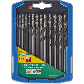 wolfcraft HSS Metal Drill Bit Set, 13 Pcs., Ground I 7102000 I for Drilling into Hard Materials