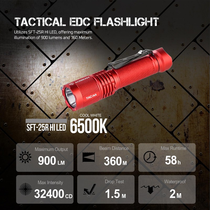 ACEBEAM TAC AA 2.0 Longest-Range AA Flashlight 360 Meters, 900