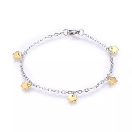 Unbranded Stainless Steel Charm Bracelet Lobster Flower Gold Silver Color 7.8" 2.5mm A74