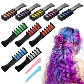 10 Pack Hair Chalk Comb with 2 Hair Clips, Temporary Hair Colour Chalk Comb, Washable Hair Colour Pencil, DIY Hair Colour Pen for Party, Cosplay