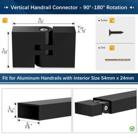 Gyykzz 1 Pack Black Vertical Pivot Connector 100mmx23mmx53mm for Aluminum Handrail, 180° Adjustable Hand Rail Fitting High Strength POM Connector Block for Stair Horizontal Handrail