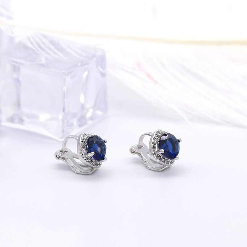 YOQUCOL 7MM Dark Blue Cubic Zirconia Crystal Clip On Square