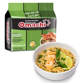 OMACHI Golden Potato Noodles - Hot and Sour Shrimp Flavor - Made with Natural Ingredients (Hot & Sour Shrimp, Pack of 5)