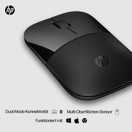 HP Z3700 kabellose Maus | 1200 optische Sensoren | bis zu 16 Monate Batterielaufzeit | 2.4 GHz oder Bluetooth Verbindung | Plug&Play | Schwarz