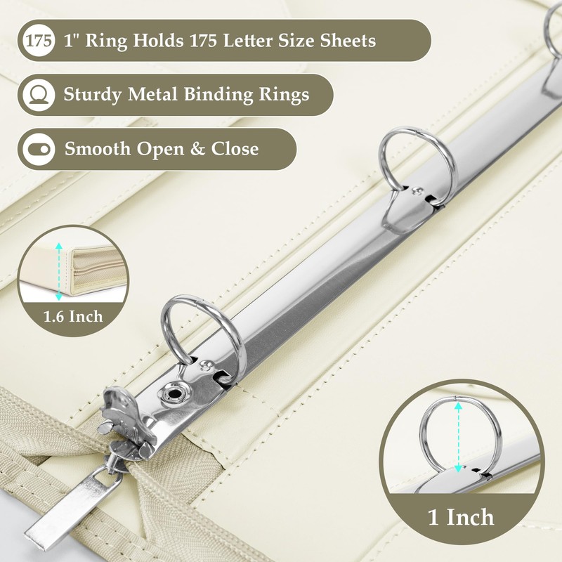 EYROZILL Zippered Leather 3 Ring Binder Organizer with Pockets –