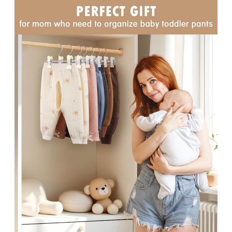 DOIOWN 10 Pack Baby Pants Hangers with Clips, Toddler Non-Slip