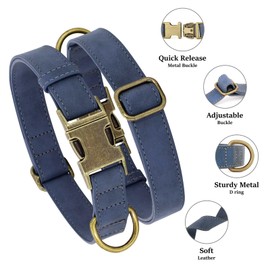 Didog Soft PU Leather Dog Collar, Stylish Quick Released Dog Collars for Large Dogs, Easy Clean Adjustable Pet Collar for Daily Walking, Blue, XL Fit 17-27" Neck