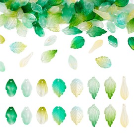 Crafans 90Pcs Gradient Leaf Lampwork Charms Petaline Charms Beads Petal/Foliage Dangle Charms Beads Top Drilled Spring Leaf Charms for DIY Earring Jewelry Making