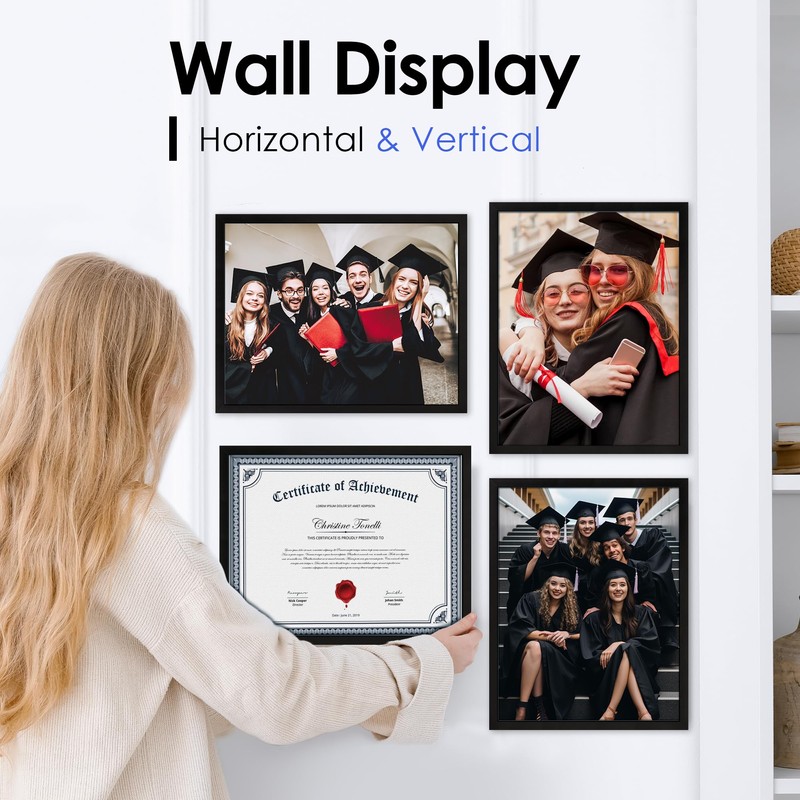 FIXSMITH 11x14 Diploma Frame, Black Picture Frame with Clear Plexiglass,