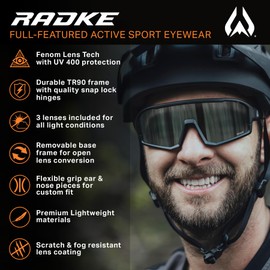 Wildhorn Radke MTB Cycling Glasses, UV400 Sports Ski Running Sunglasses for Women & Men, Baseball Glasses w/3 Swap Lenses