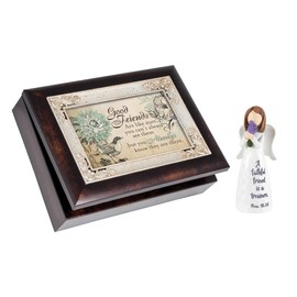 Cottage Garden Dicksons Faithful Friend is A Treasure Angel Ivory Small Resin Tabletop Figurine Good Friends are Like Stars Burlwood Jewelry Music Box Plays What Friends Are For, 2-Piece Set