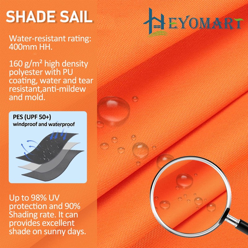 Heyomart Triangular Sun Sail, Waterproof, Sun Protection, Includes Mounting Ropes,