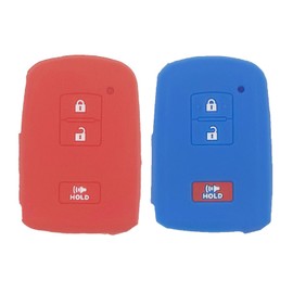 LemSa 2Pcs Rubber Silicone Smart Key Fob Case Cover Protector Holder for 2017 2018 2019 2020 2021 Toyota Land Cruiser RAV4 Sequoia Tacoma Tundra Corolla, Red Blue