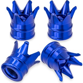 MEAJOO 4PCS Crown Style Tire Valve Stem Caps, Air Caps Cover, Aluminum Alloy Dustproof and Waterproof Valve Caps Cover fits Cars, Trucks, Bikes, Motorcycles, Bicycles Tire Caps(Blue)
