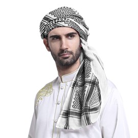 RUIXIB Men Arab Shemagh Headscarf Muslim Dubai Male Turban Neck Wrap Muslim Headcover Keffiyeh Arabic Scarf Middle East Arafat Scarf