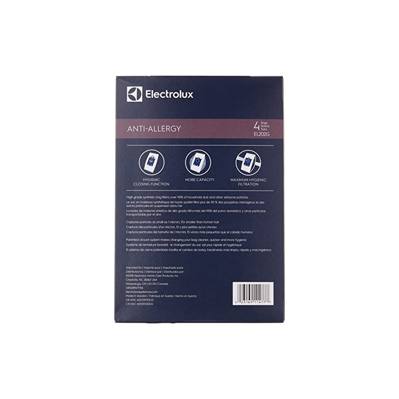 Electrolux EL202G S-Bag Anti-Allergy Synthetic Vacuum Bags, 4 Pack, Blue