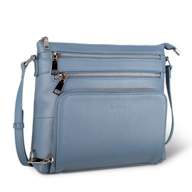 befen Genuine Leather Cross Body Bag Women Small RFID Phone Bags for Women Crossbody Blue Over Shoulder Bags for Women with Multiple Pockets