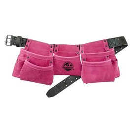 Graintex DS2139 :: 9 Pocket Children Tool Belt Pink Color Suede Leather, Kids Real Tool Belt, Boys and Girls Tool Apron for Home Improvement, 1.1/2" Leather Belt, Hammer Loops