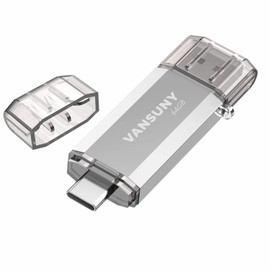 Vansuny USB Flash Drive Type-C 64GB High Speed Transfer Data USB Flash Drive 2 in 1 OTG USB 3.0 + USB C Memory Stick Dual Type C 64GB High Capacity (Silver)