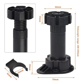 TIMESETL Pack of 20 Furniture Feet Base Foot Adjustable Foot 100-125 mm Base Height Adjuster for Kitchen or Bathroom Furniture, Plastic Adjustable Furniture Feet with Base Mounting Clips