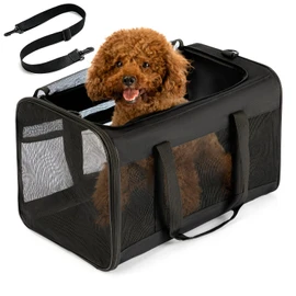 Conlun Dog Carrier Bag,Soft-Sided Pet Carriers for Dogs with 4-Sided Mesh, Cat Transport for Large Cats Small Dog Up to 20lb,Collapsible Dat Travel Carrier-L,Black