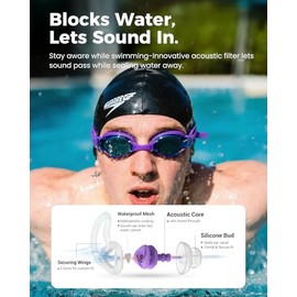 Hearprotek [2 pares] tapones para los oídos para nadador, protección de agua para adultos, tapones para los oídos para nadadores, piscina, ducha, baño y otros deportes acuáticos (púrpura)
