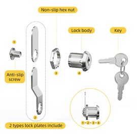 Cabinet Cam Lock Set, 5 Pack Keyed Alike 5/8 Inch Cylinder Cam Locks Secure Mailbox File Drawer Dresser RV Compartment Lock Tool Box Replacement Hardware, Chrome-Finish Zinc Alloy
