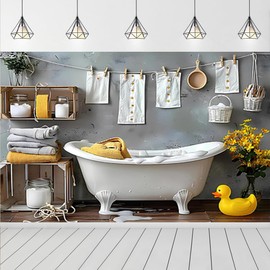 Newborn Bath Birthday Backdrop for Photoshoot Little Yellow Duck Indoor Bathtub Baby Shower Party Decoration Newborn Kids Birthday Party Backdrop Gender Reveal Party Background (7X5FT)