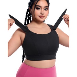 VFUS Adjustable High Impact Sports Bras Molded Cup Plus Size Bra for Large Bust Women Running Workout Gym Fitness (3X-Large, Black)