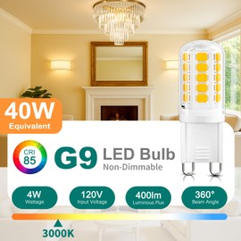 DiCUNO G9 LED Bulb, 3000K Warm White, G9 LED Light Bulbs 4W, Equivalent to 40W Halogen Replacement, Non-dimmable, 400 LM, T4 Bi-pin Base Replacement for Chandelier Light, Home Lighting, 10 Pack