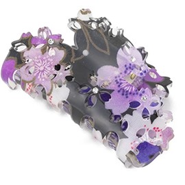 Noren Hair Clip, Hair Claw (182 Cherry Blossoms, Small/Purple), Banana Clip, Hair Accessories, Hair Closure, For Bundled Hairstyles, Japanese Pattern, Japanese Style, Japanese Pattern, Kimono, School