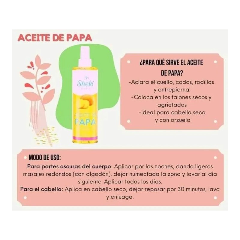 Aceite De Papa Aclara Axilas Nutre Cabello Maltratado 265 Ml