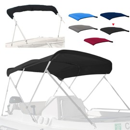 Seapisode 3 Bow Fade and Crack Resistant Bimini Top Replacement Cover，600D Marine Grade Polyester Waterproof Sun Shade Boat Canopy，Easy Install Zipper Sleeves Boat Awning,Black 6'L 54"-60" W