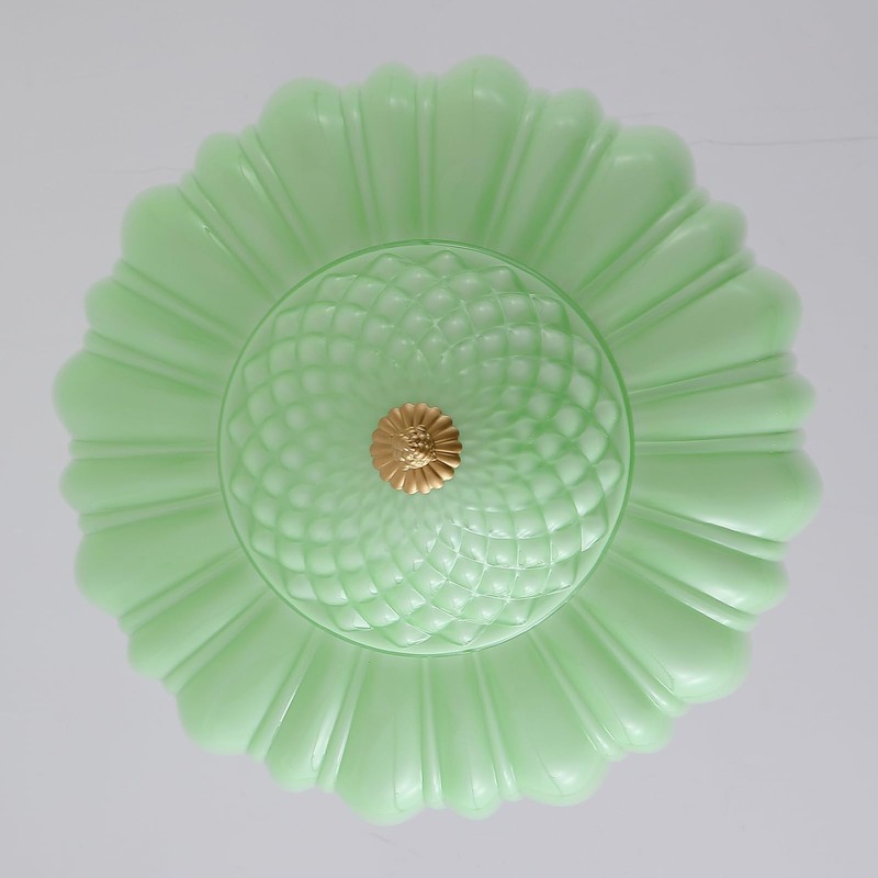 Blhxian Green Milk Glass Pendant Light,14" Brass Chandelier,Ceiling Light Fixture