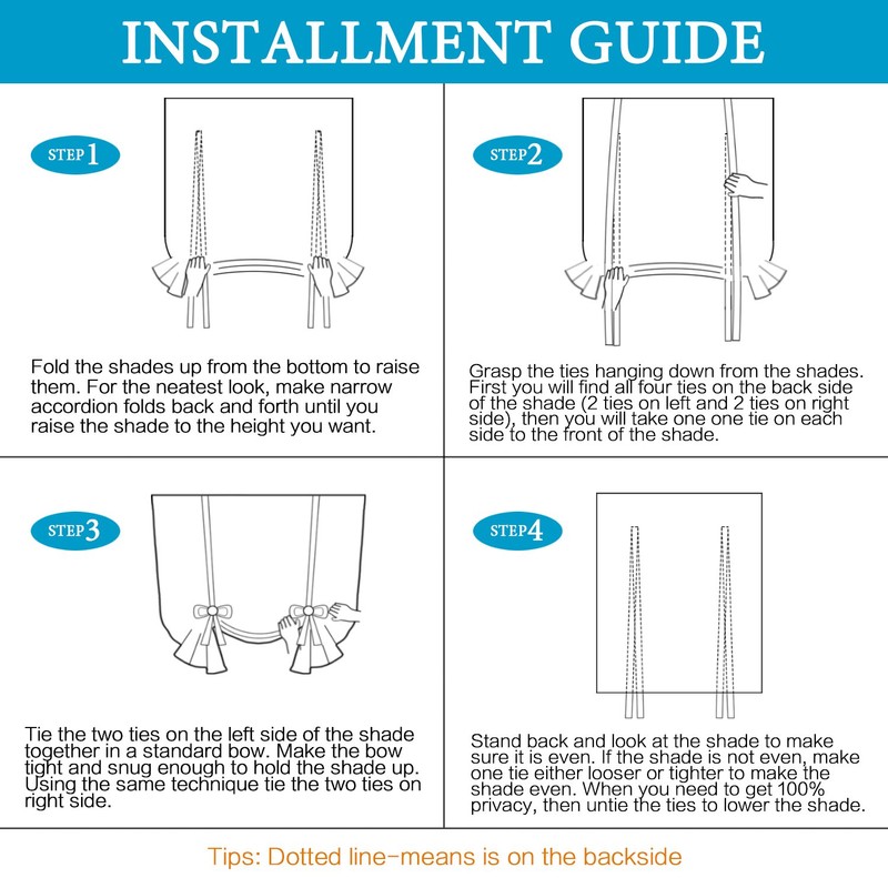 Solid Blackout Curtain Energy Efficient Tie Up Shades -Rod Pocket