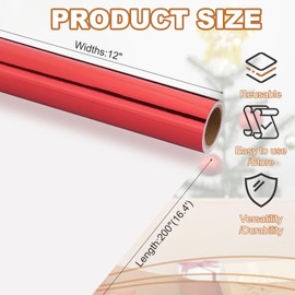 PATIKIL Metallic Wrapping Paper, 12 Inch x 200 Inch(16.4Ft) Foil Wrapping Paper Matte Gift Wrapping Paper Roll 120 GSM for Gift Christmas Wedding Birthday Women Men, Red