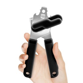 YAKAUEI Can Opener Manual Smooth Edge, Heavy Duty Stainless Steel Hand Can Opener with Comfort Ergonomic Handles & Knob, Multifunctional Easy Can Bottle Openers for Seniors, Camping, Kitchen (Black)