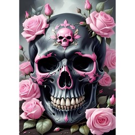 DPHERO DIY Skull Diamond Painting Pictures for Adults Beginners, 5D Rose Flowers Diamond Painting Set, DIY Horror Skeleton Round Stones Diamond Art Kits, Diamond Art for Home Decor 30 x 40 cm
