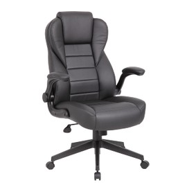 Boss Office Products Executive High Back CaressoftPlus Flip Arm Chair, Black