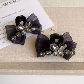 New Black Mesh Ribbon Hair Clip Set - Shark Clip & Side Clip Clip Butterfly- 10ea
